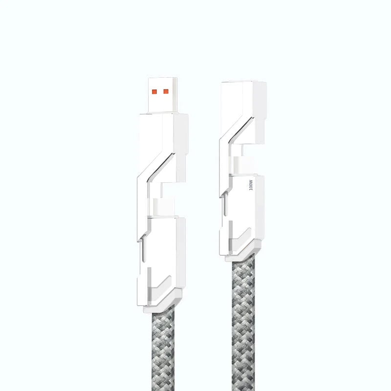 4-in-1  Flat Braided Anti-Tangle Charger Cord with Velcro