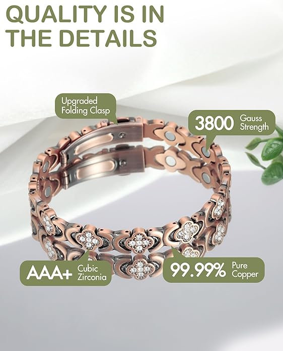 š„Copper Bracelets for Women. Pure Copper Magnetic Bracelet with 3800 Gauss Effective Magnets